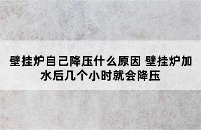 壁挂炉自己降压什么原因 壁挂炉加水后几个小时就会降压